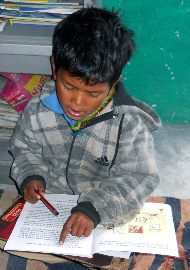 Absorbed in a library book